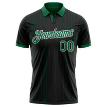 Load image into Gallery viewer, Custom Black Kelly Green Pinstripe-White Performance Polo Shirt
