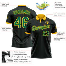 Charger l'image dans la galerie, Custom Black Kelly Green Pinstripe-Yellow Performance Polo Shirt
