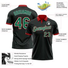 Load image into Gallery viewer, Custom Black Kelly Green Pinstripe White-Red Performance Polo Shirt
