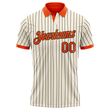 Custom Cream Black Pinstripe-Orange Performance Polo Shirt