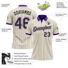 Load image into Gallery viewer, Custom Cream Black Pinstripe-Purple Performance Polo Shirt
