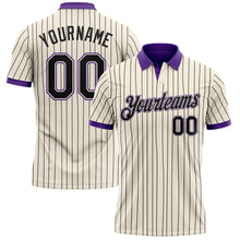 Load image into Gallery viewer, Custom Cream Black Pinstripe-Purple Performance Polo Shirt
