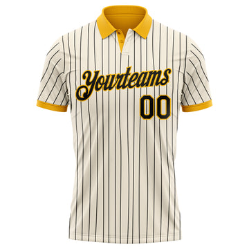 Custom Cream Black Pinstripe-Gold Performance Polo Shirt