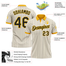 Load image into Gallery viewer, Custom Cream Black Pinstripe-Gold Performance Polo Shirt
