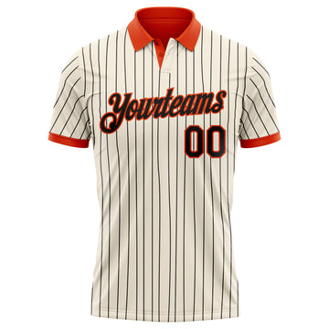 Custom Cream Black Pinstripe-Orange Performance Polo Shirt