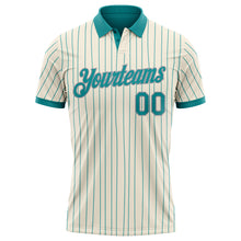 Load image into Gallery viewer, Custom Cream Teal Pinstripe-Gray Performance Polo Shirt
