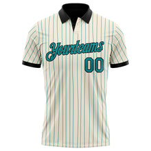 Load image into Gallery viewer, Custom Cream Teal Pinstripe-Black Performance Polo Shirt
