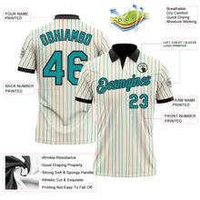 Load image into Gallery viewer, Custom Cream Teal Pinstripe-Black Performance Polo Shirt
