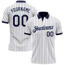 Загрузить изображение в средство просмотра галереи, Custom White Navy Pinstripe-Navy Performance Polo Shirt
