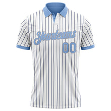 Laden Sie das Bild in den Galerie-Viewer, Custom White Navy Pinstripe Light Blue-Gray Performance Polo Shirt
