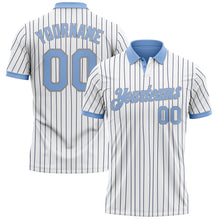 Laden Sie das Bild in den Galerie-Viewer, Custom White Navy Pinstripe Light Blue-Gray Performance Polo Shirt
