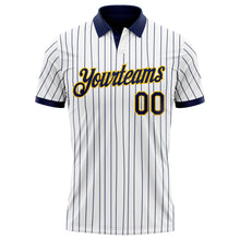 Load image into Gallery viewer, Custom White Navy Pinstripe-Yellow Performance Polo Shirt
