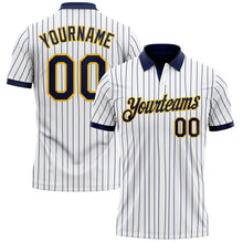 Load image into Gallery viewer, Custom White Navy Pinstripe-Yellow Performance Polo Shirt
