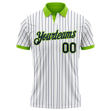 Laden Sie das Bild in den Galerie-Viewer, Custom White Navy Pinstripe-Neon Green Performance Polo Shirt
