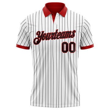 Custom White Black Pinstripe-Red Performance Polo Shirt