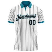 Charger l'image dans la galerie, Custom White Black Pinstripe-Teal Performance Polo Shirt
