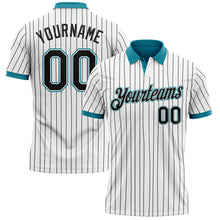 Charger l'image dans la galerie, Custom White Black Pinstripe-Teal Performance Polo Shirt

