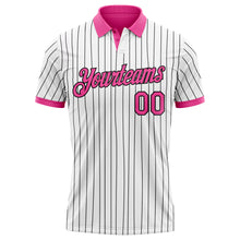 Load image into Gallery viewer, Custom White Black Pinstripe-Pink Performance Polo Shirt
