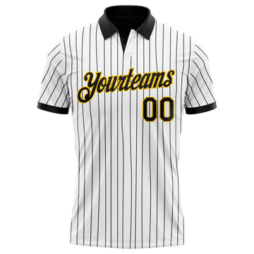 Custom White Black Pinstripe-Yellow Performance Polo Shirt