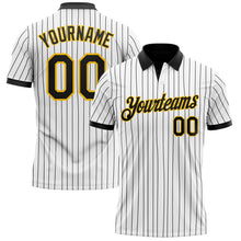 Load image into Gallery viewer, Custom White Black Pinstripe-Yellow Performance Polo Shirt
