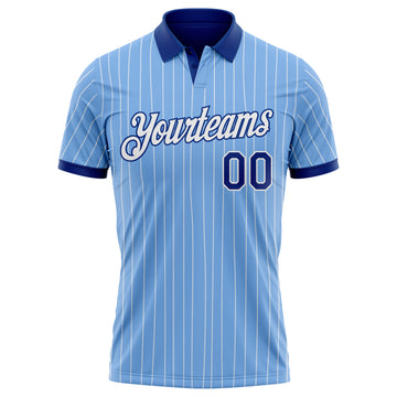Custom Light Blue White Pinstripe-Royal Performance Polo Shirt
