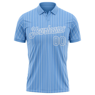 Custom Light Blue White Pinstripe-White Performance Polo Shirt