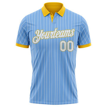 Custom Light Blue White Pinstripe-Yellow Performance Polo Shirt