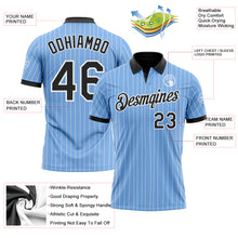 Laden Sie das Bild in den Galerie-Viewer, Custom Light Blue White Pinstripe-Black Performance Polo Shirt

