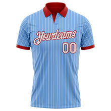 Laden Sie das Bild in den Galerie-Viewer, Custom Light Blue White Pinstripe-Red Performance Polo Shirt
