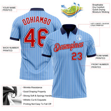 Load image into Gallery viewer, Custom Light Blue White Pinstripe Red-Navy Performance Polo Shirt
