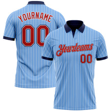 Load image into Gallery viewer, Custom Light Blue White Pinstripe Red-Navy Performance Polo Shirt
