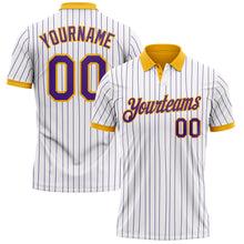Загрузить изображение в средство просмотра галереи, Custom White Purple Pinstripe-Gold Performance Polo Shirt
