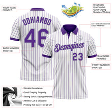 Laden Sie das Bild in den Galerie-Viewer, Custom White Purple Pinstripe-Gray Performance Polo Shirt
