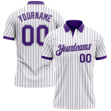 Laden Sie das Bild in den Galerie-Viewer, Custom White Purple Pinstripe-Gray Performance Polo Shirt
