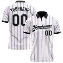 Charger l'image dans la galerie, Custom White Purple Pinstripe Black-Gray Performance Polo Shirt
