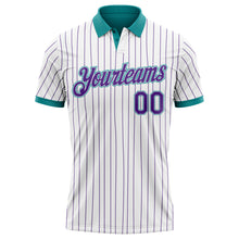 Загрузить изображение в средство просмотра галереи, Custom White Purple Pinstripe-Teal Performance Polo Shirt
