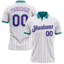 Загрузить изображение в средство просмотра галереи, Custom White Purple Pinstripe-Teal Performance Polo Shirt
