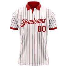 Загрузить изображение в средство просмотра галереи, Custom White Red Pinstripe-Red Performance Polo Shirt

