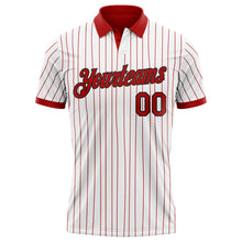 Laden Sie das Bild in den Galerie-Viewer, Custom White Red Pinstripe-Black Performance Polo Shirt
