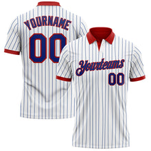 Load image into Gallery viewer, Custom White Royal Pinstripe-Red Performance Polo Shirt
