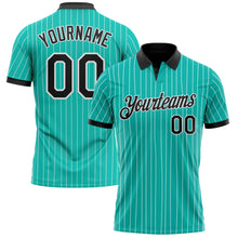 Charger l'image dans la galerie, Custom Aqua White Pinstripe-Black Performance Polo Shirt
