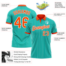 Load image into Gallery viewer, Custom Aqua White Pinstripe-Orange Performance Polo Shirt

