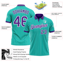Laden Sie das Bild in den Galerie-Viewer, Custom Aqua White Pinstripe-Purple Performance Polo Shirt
