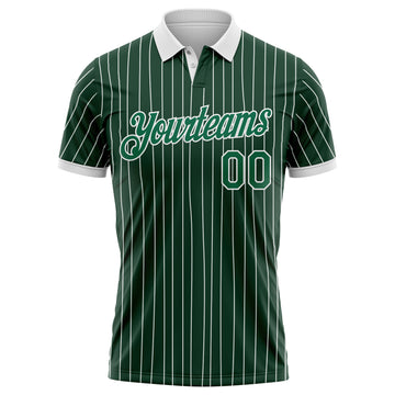 Custom Green White Pinstripe-Kelly Green Performance Polo Shirt