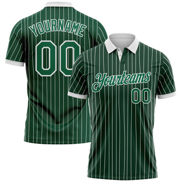 Custom Green White Pinstripe-Kelly Green Performance Polo Shirt