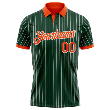 Custom Green White Pinstripe-Orange Performance Polo Shirt
