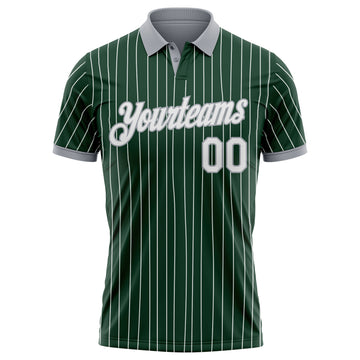 Custom Green White Pinstripe-Gray Performance Polo Shirt