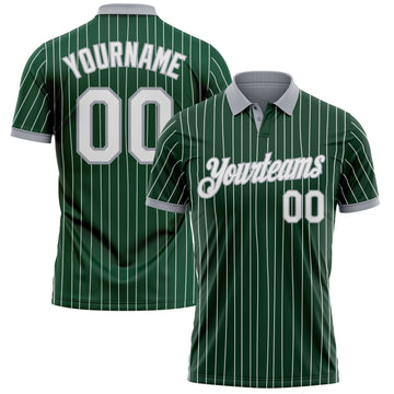Custom Green White Pinstripe-Gray Performance Polo Shirt