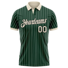 Charger l'image dans la galerie, Custom Green White Pinstripe Cream-Black Performance Polo Shirt
