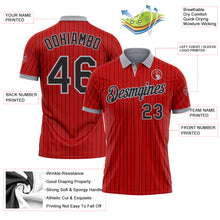 Charger l'image dans la galerie, Custom Red Black Pinstripe-Gray Performance Polo Shirt
